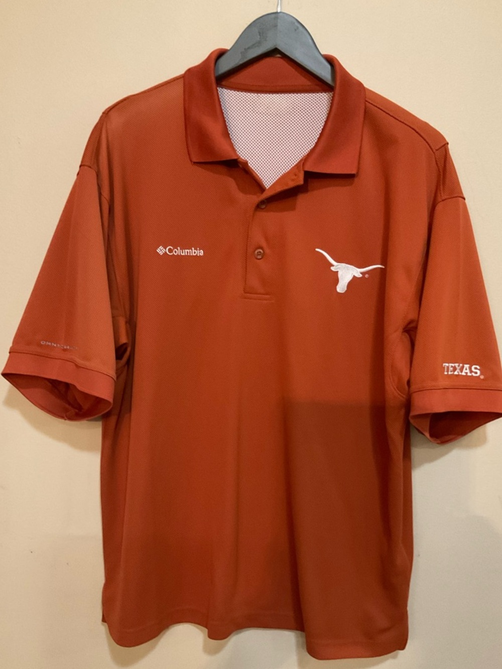COLUMBIA TEXAS LONGHORNS MENS BURNT ORANGE DRIVE SHORT SLEEVE POLO